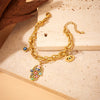 Retro Oil Dripping Palm Eye Pendant Bracelet Stainless Steel Goldplated Electroplated For Women And Unisex