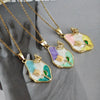 Retro Oil Painting Style Flower Butterfly Titanium Steel Necklace With Electroplating For Women