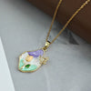 Retro Oil Painting Style Flower Butterfly Titanium Steel Necklace With Electroplating For Women