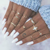 Retro Opal Crown Diamond Explosion Star Moon Joint Ring Jewelry Alloy Geometric Electroplated For Women