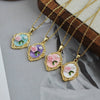 Retro Oval Flower Enamel Pearl Necklace For Women Copper Pendant With Electroplating And Titanium Steel Chain