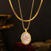 Retro Oval Fritillaria Set Zircon Titanium Steel Pendant And Clavicle Chain Plated With 18K True Gold In Geometric Pattern For Women