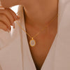 Retro Oval Fritillaria Set Zircon Titanium Steel Pendant And Clavicle Chain Plated With 18K True Gold In Geometric Pattern For Women