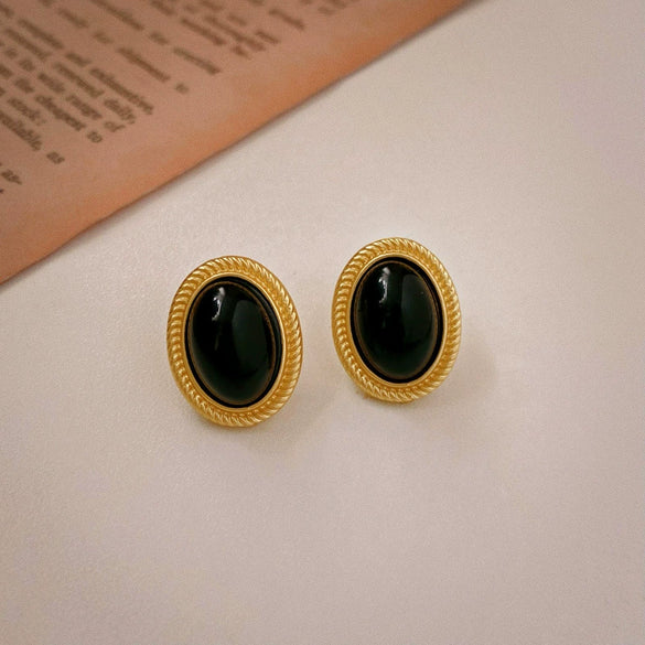Retro Oval Geometric Alloy Pin Earrings For Women With Electroplating Treatment