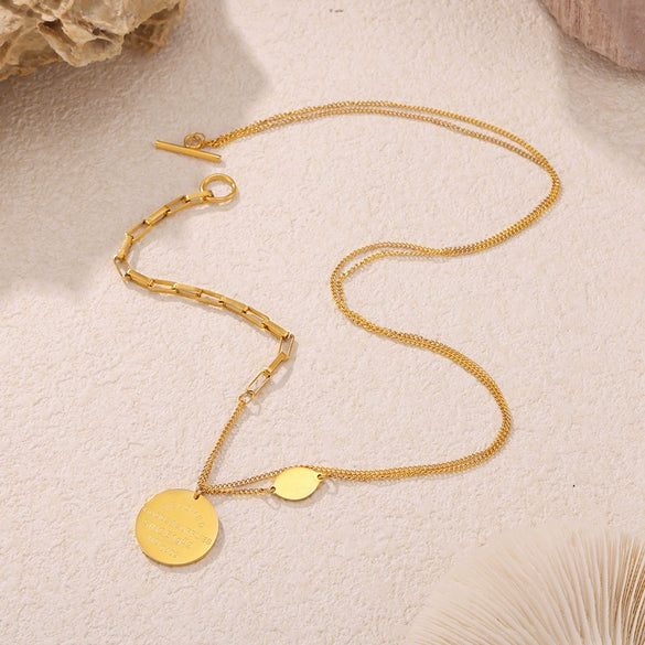 Retro Oval Letter Pendant Necklace 316L Stainless Steel Electroplating
