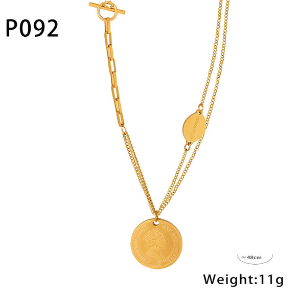 Retro Oval Letter Pendant Necklace 316L Stainless Steel Electroplating