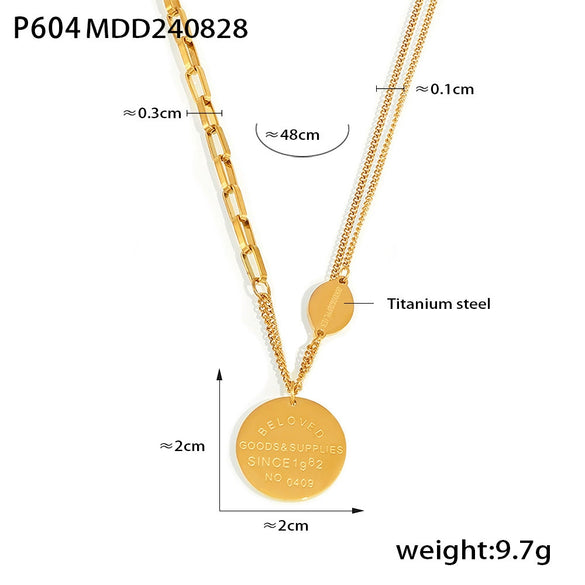 Retro Oval Letter Pendant Necklace 316L Stainless Steel Electroplating