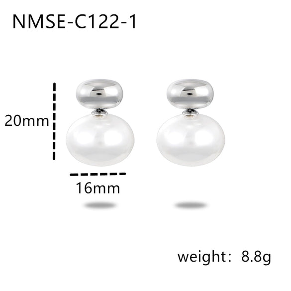 Retro Oval Pearl Stainless Steel Earrings For Women With 18K Electroplating