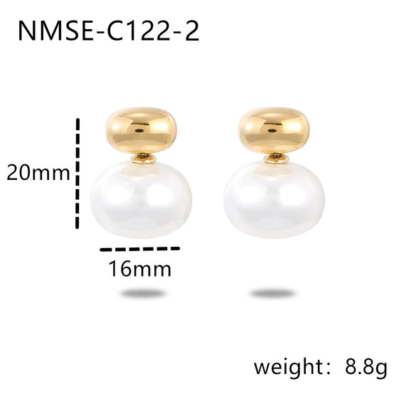 Retro Oval Pearl Stainless Steel Earrings For Women With 18K Electroplating