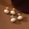 Retro Oval Pearl Stainless Steel Earrings For Women With 18K Electroplating