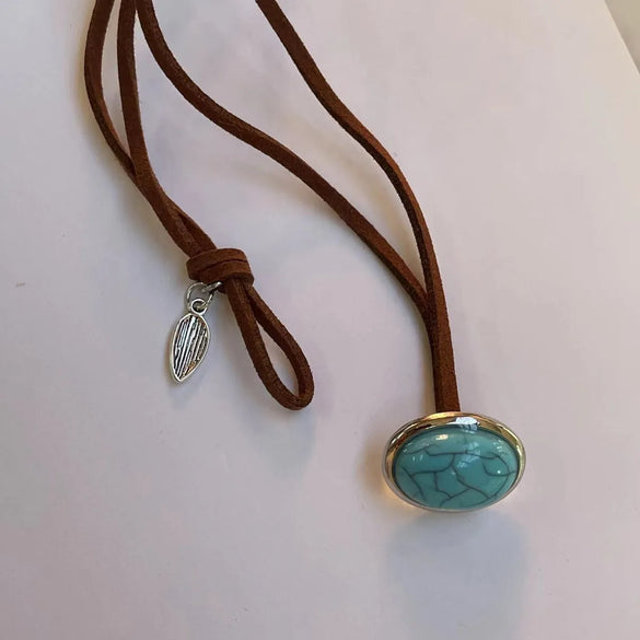 Retro Oval Turquoise Alloy Leather Wholesale Pendant Necklace