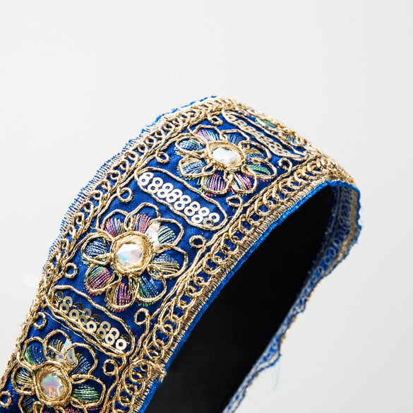 Retro Palace Style Embroidered Fabric Floral Wide Brimmed Headband For Women