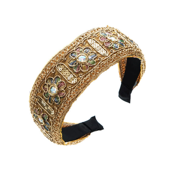 Retro Palace Style Embroidered Fabric Floral Wide Brimmed Headband For Women