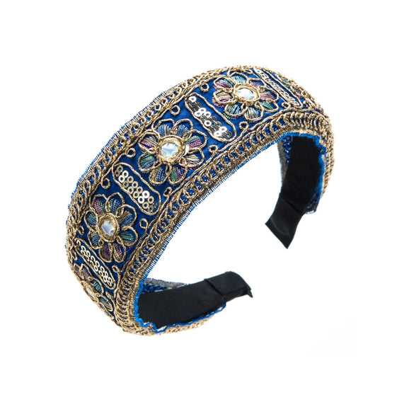 Retro Palace Style Embroidered Fabric Floral Wide Brimmed Headband For Women