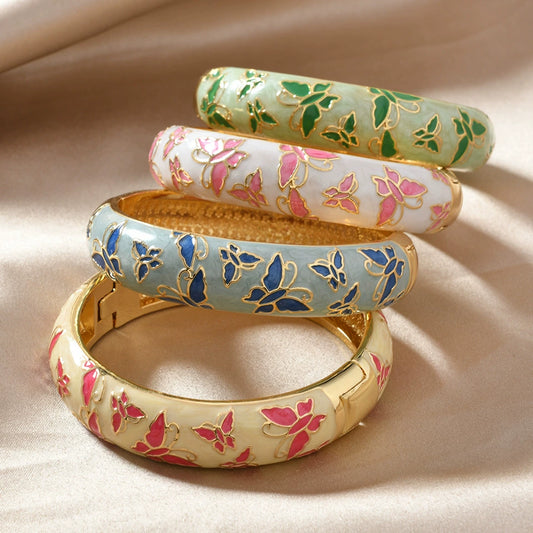 Retro Palace Style Enamel Butterfly Cloisonne Hollow Copper Alloy Bracelet With Electroplating