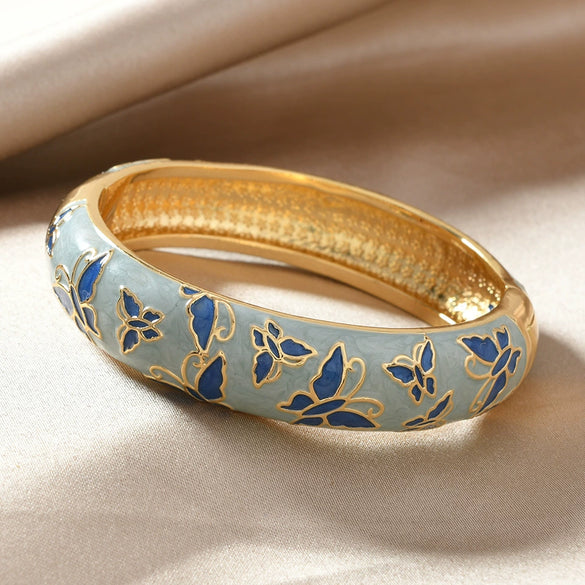 Retro Palace Style Enamel Butterfly Cloisonne Hollow Copper Alloy Bracelet With Electroplating