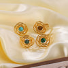 Retro Palace Style Niche Inlaid Natural Tiger's Eye Stone Hollow Unique Geometric Stainless Steel Ring With 18K Furnace Vacuum Plating