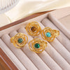Retro Palace Style Niche Inlaid Natural Tiger's Eye Stone Hollow Unique Geometric Stainless Steel Ring With 18K Furnace Vacuum Plating