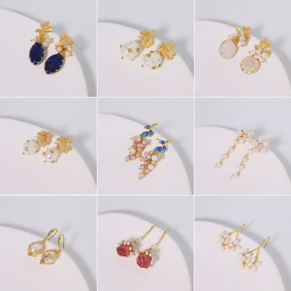 Retro Pearl Earrings 925 Silver Needle With Geometric Animal Zodiac Patterns For Girls