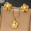 Retro Pearl Flower Geometric Irregular Women's Jewelry Set With Snake Bone Chain Stainless Steel Electroplated