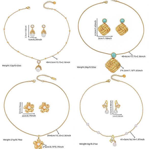 Retro Pearl Flower Geometric Irregular Women's Jewelry Set With Snake Bone Chain Stainless Steel Electroplated