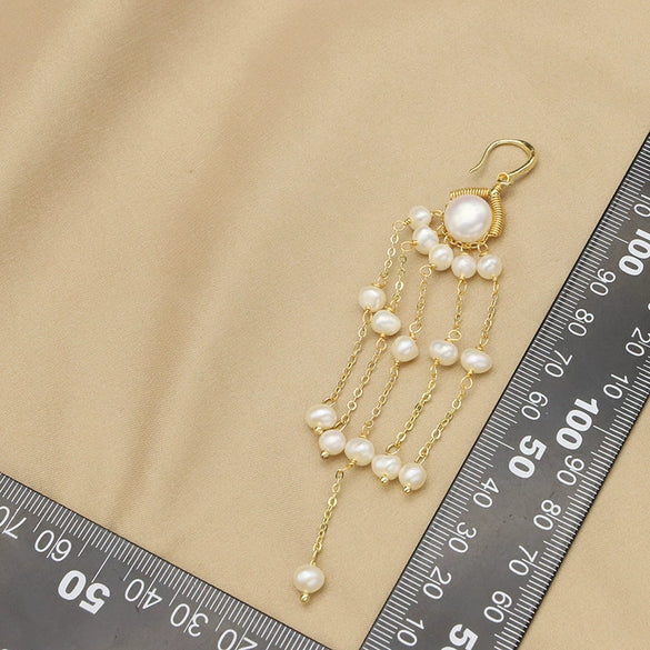 Retro Pearl Tassel Earrings For Women Geometric Court Style Electroplated High Quality Ear Jewelry