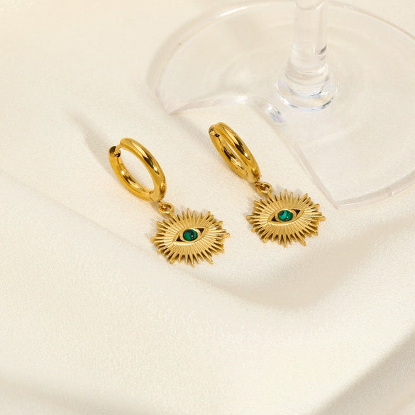 Retro Personality Devil's Eye Pendant Earrings For Women Stainless Steel Geometric Pvdp Furnace Real Gold