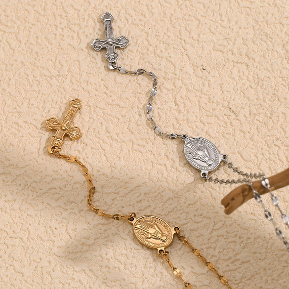 Retro Personality Explosive Women's Necklace Pendant With Notre Dame Cross Lip Chain Stainless Steel 18K Gold Plated Geometric Pattern