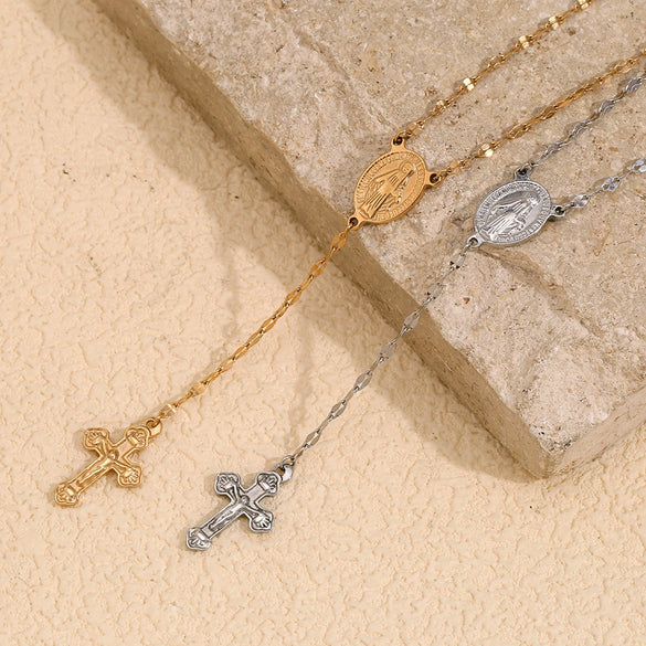 Retro Personality Explosive Women's Necklace Pendant With Notre Dame Cross Lip Chain Stainless Steel 18K Gold Plated Geometric Pattern