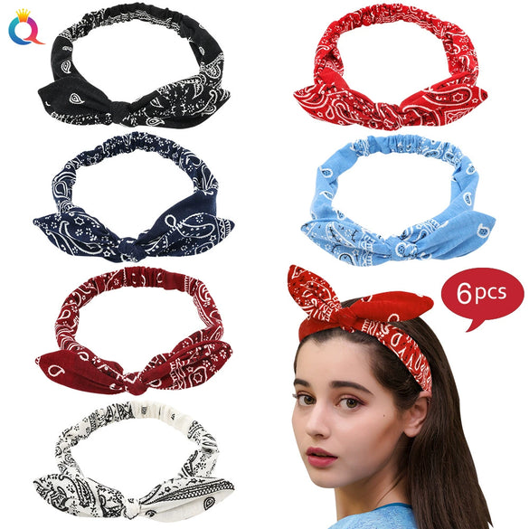 Retro Plaid Cloth Rabbit Ear Knot Headband With Steel Wire Support Handmade Elastic Hair Accessory For Women