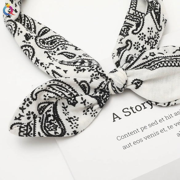 Retro Plaid Cloth Rabbit Ear Knot Headband With Steel Wire Support Handmade Elastic Hair Accessory For Women