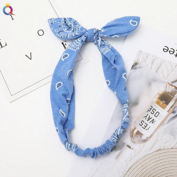 Retro Plaid Cloth Rabbit Ear Knot Headband With Steel Wire Support Handmade Elastic Hair Accessory For Women