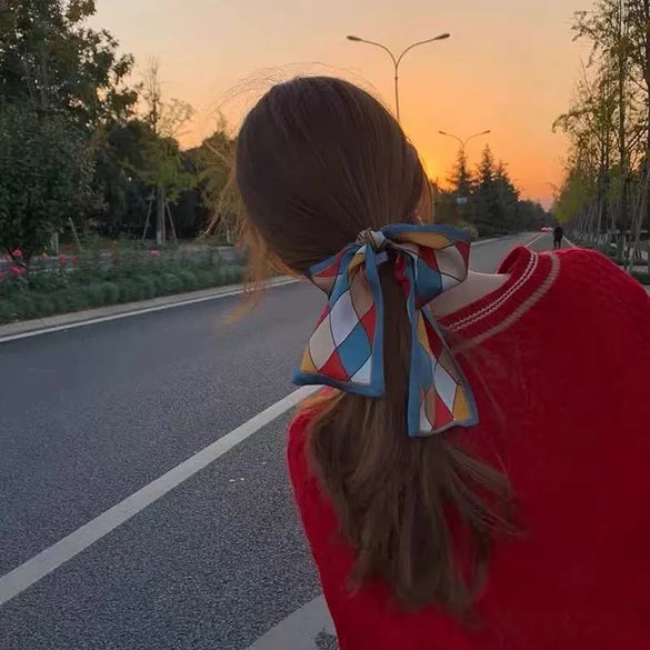 Retro Plaid Ribbon Hair Scarf Tie Long Hair Band Fashion Hair Accessory For Women