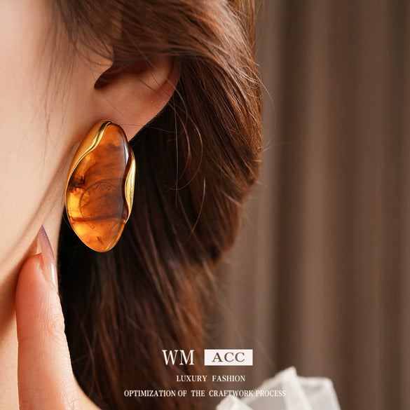 Retro Plastic Resin Geometric Earrings With Electroplating For Women