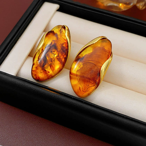 Retro Plastic Resin Geometric Earrings With Electroplating For Women