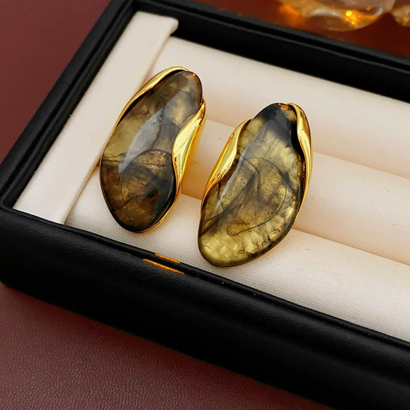 Retro Plastic Resin Geometric Earrings With Electroplating For Women