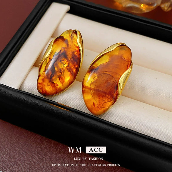 Retro Plastic Resin Geometric Earrings With Electroplating For Women