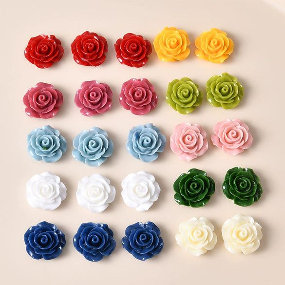 Retro Plastic Resin Oil Painting Rose Camellia Ear Stud Hair Accessories Jewelry