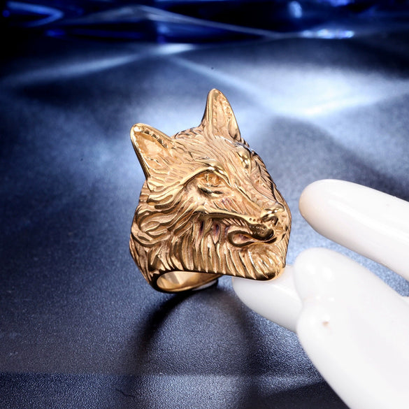 Retro Polished Titanium Steel Wolf Head Ring For Men And Women Uninlaid Stainless Steel Statement Jewelry