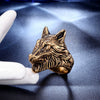 Retro Polished Titanium Steel Wolf Head Ring For Men And Women Uninlaid Stainless Steel Statement Jewelry