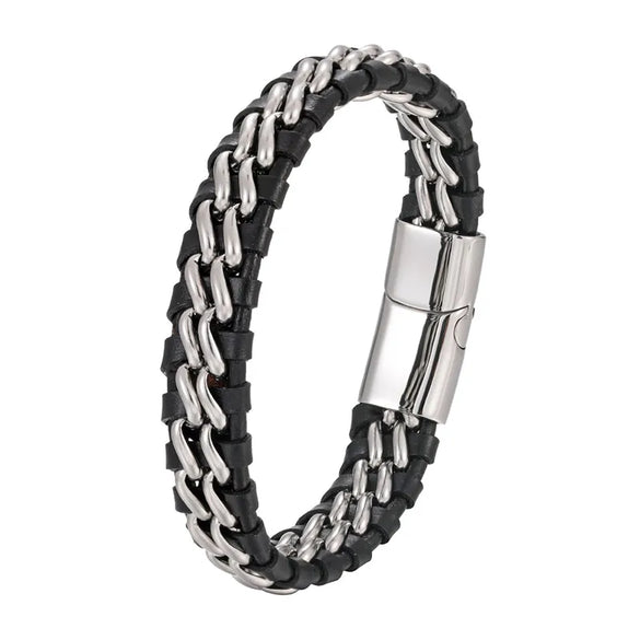 Retro Punk Color Block Titanium Steel Braid Bracelets