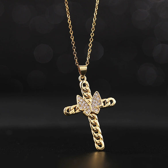 Retro Punk Cross Copper Geometric Pendant Necklace With Electroplating O Subchain For Unisex