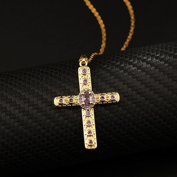 Retro Punk Cross Copper Geometric Pendant Necklace With Electroplating O Subchain For Unisex