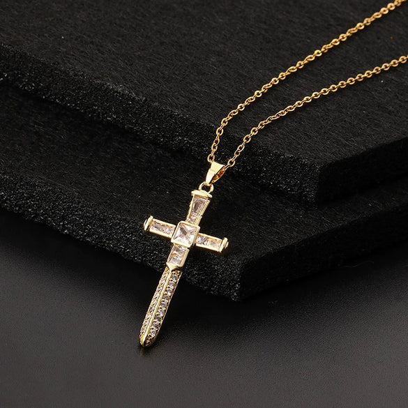 Retro Punk Cross Copper Geometric Pendant Necklace With Electroplating O Subchain For Unisex