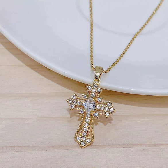 Retro Punk Cross Copper Geometric Pendant Necklace With Electroplating O Subchain For Unisex