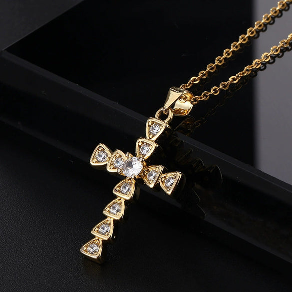 Retro Punk Cross Copper Geometric Pendant Necklace With Electroplating O Subchain For Unisex