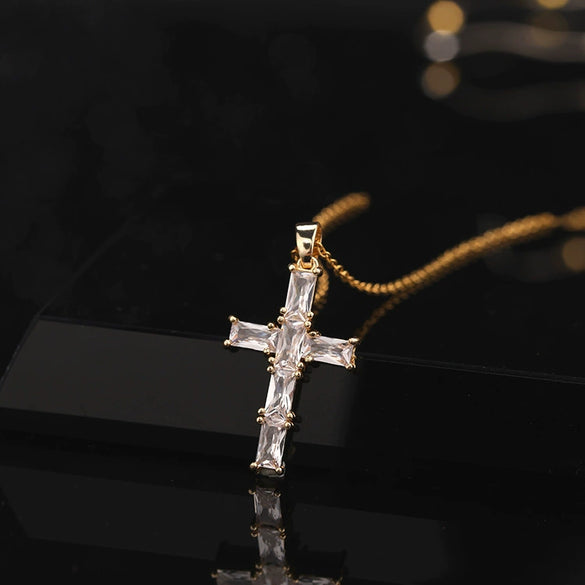 Retro Punk Cross Copper Geometric Pendant Necklace With Electroplating O Subchain For Unisex