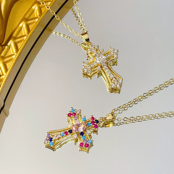 Retro Punk Cross Copper Geometric Pendant Necklace With Electroplating O Subchain For Unisex