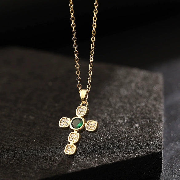 Retro Punk Cross Copper Geometric Pendant Necklace With Electroplating O Subchain For Unisex