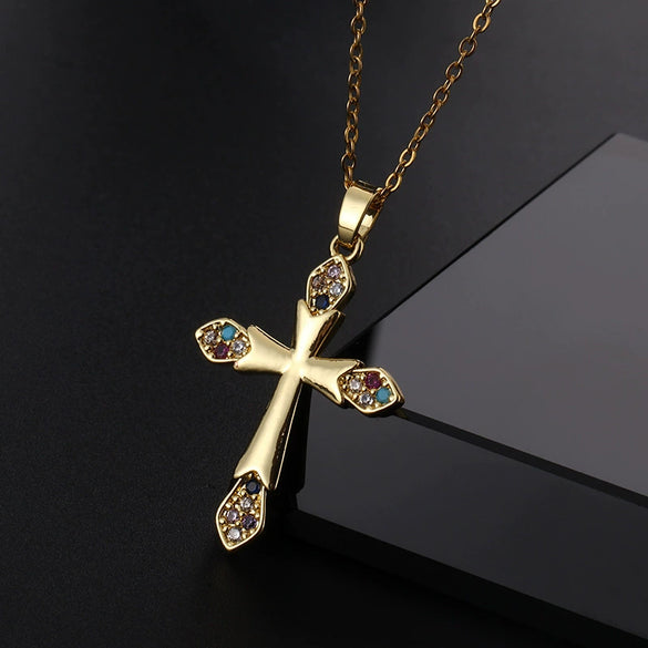 Retro Punk Cross Copper Geometric Pendant Necklace With Electroplating O Subchain For Unisex
